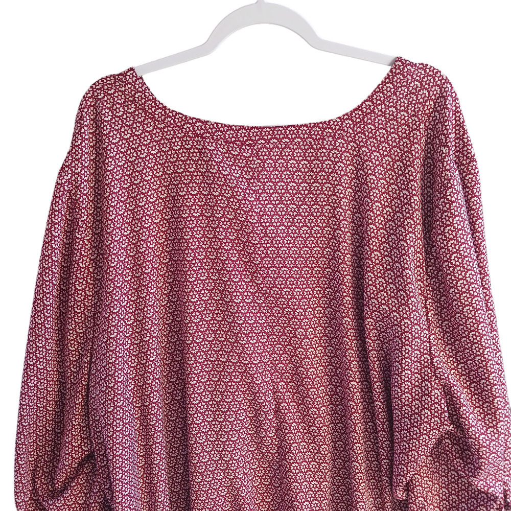CATHERINES Button Up Blouse Womens 4X Red Geometric Georgette Tie 3/4 Sleeve - Picture 6 of 13